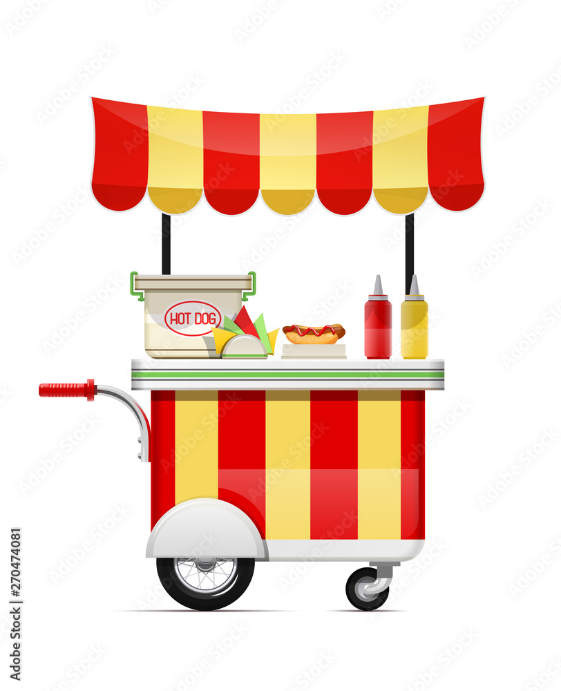 Hot dog cart. Fast food snack bar. Mobile shop. Vector illustration. Stock  Vector | Adobe Stock