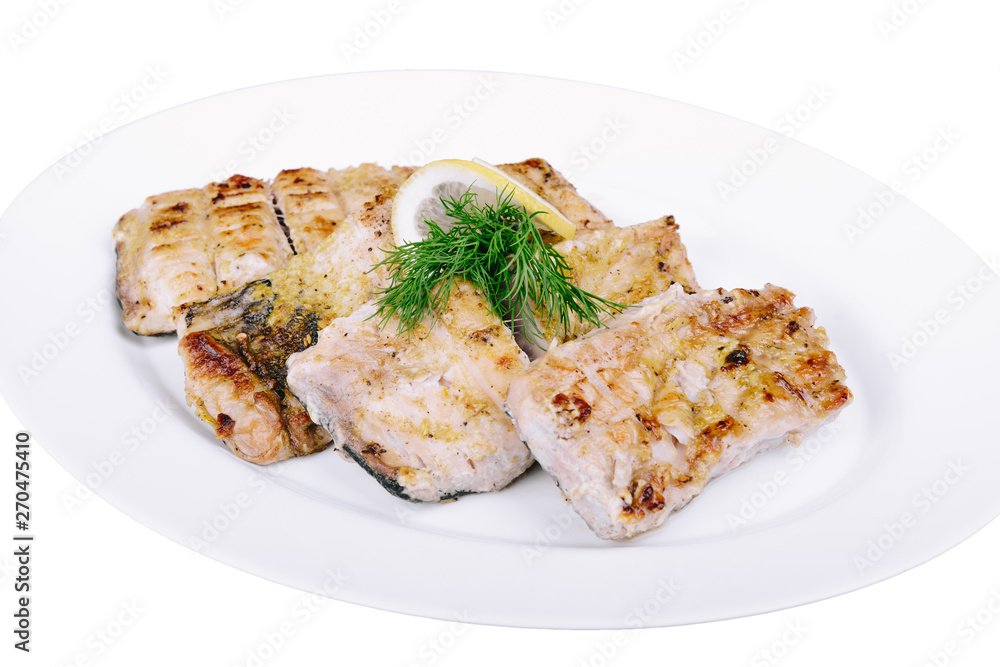 Grilled fish pieces