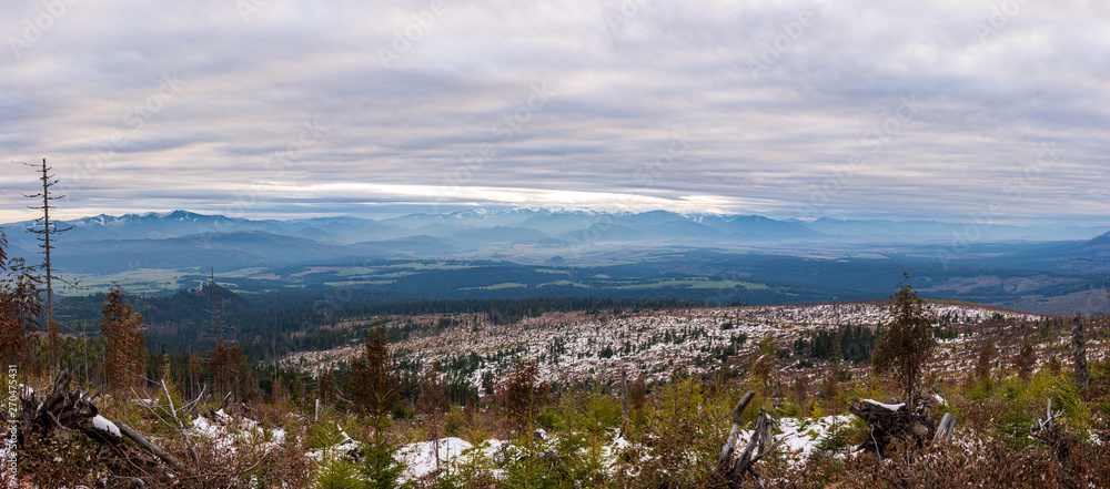 slovakia tatra mountain peaks under snow in winter time