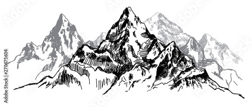 I love the mountains. Vector freehand drawing . Stocking up for a card , poster