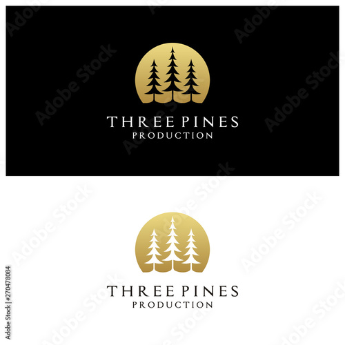 Simple Luxury Golden pine, evergreen, fir, hemlock, spruce, conifer, cedar, coniferous, cypress, larch, pinus Trees Vector Logo design