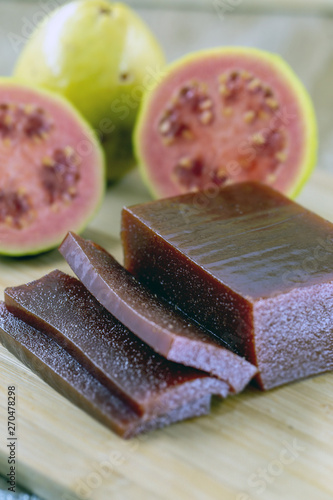 Goiabada, a typical sweet made with guava fruit, common Brazilian sweet in the state of Minas Gerais. Sweet homemade concept and flavor. photo