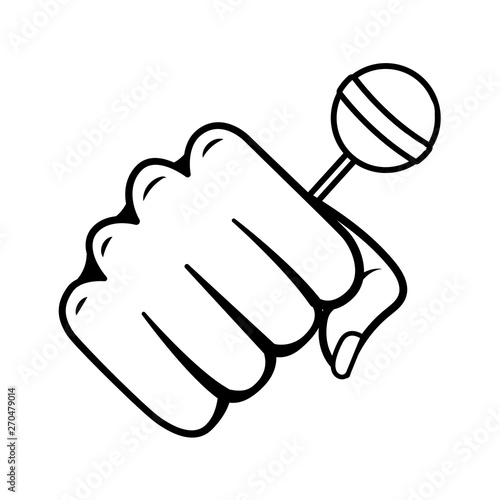 Pop art hand with lollipop cartoon in black and white