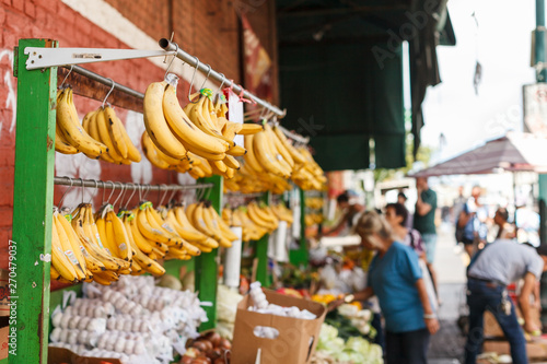Bananas Hanging At Market