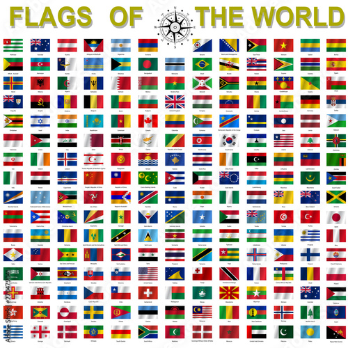 Set of Flags of world sovereign states signed by the countries names