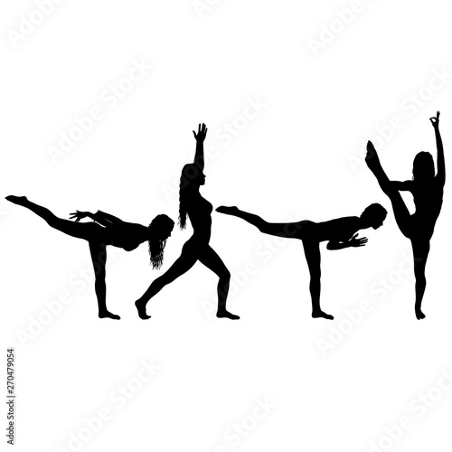 Set silhouette girl on yoga class in pose on a white background