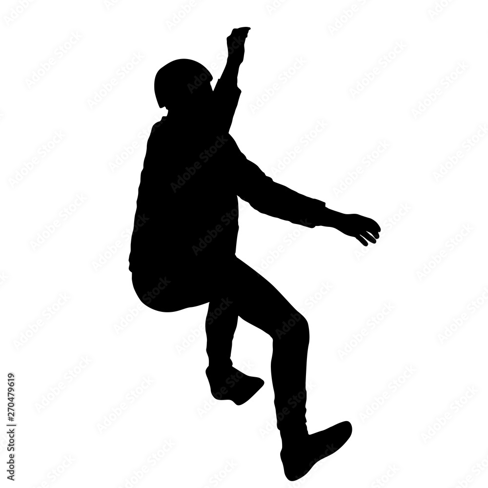 Black silhouette rock climber on white background.