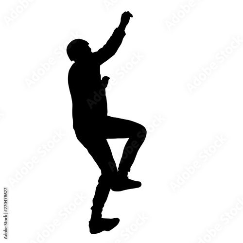 Black silhouette rock climber on white background.