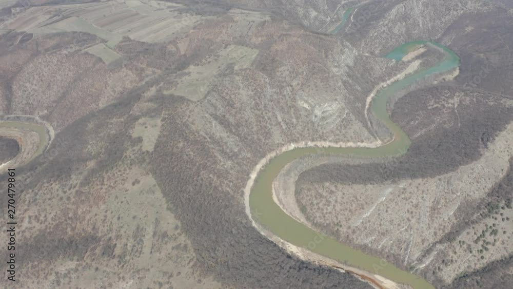 Meander of river Timok by early spring 4K aerial video Meander of river Timok by early spring 4K aerial video
