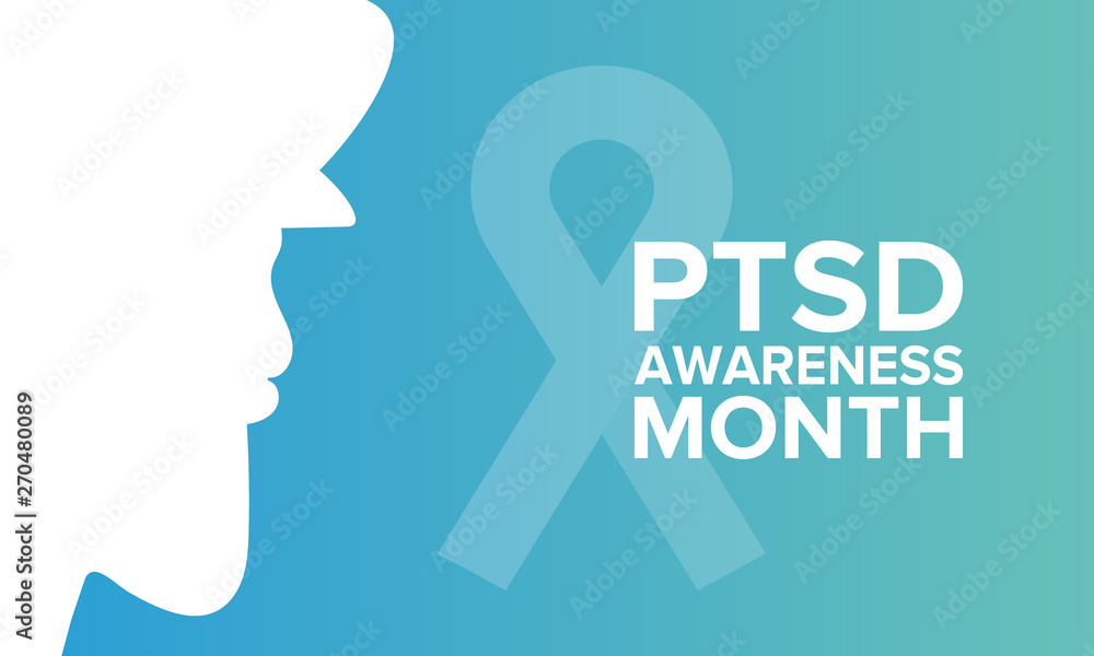 PTSD Awareness Month in June. Post Traumatic Stress Disorder. Celebrated annual in United States. Awareness concept. Poster, card, banner and background. Vector illustration