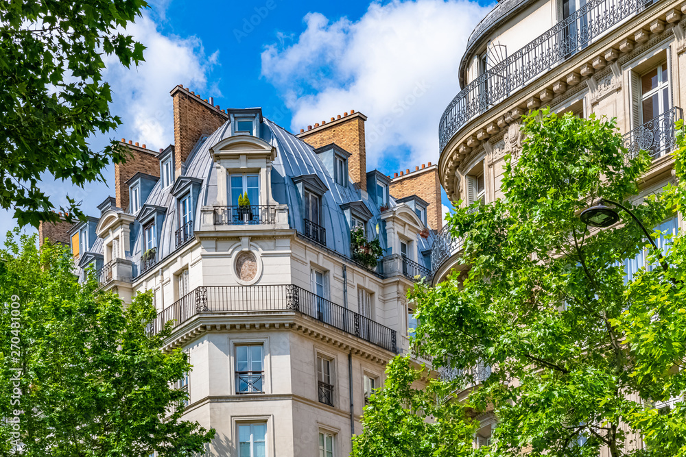Paris, typical parisian facade rue du 4 septembre, chic area, panoramic