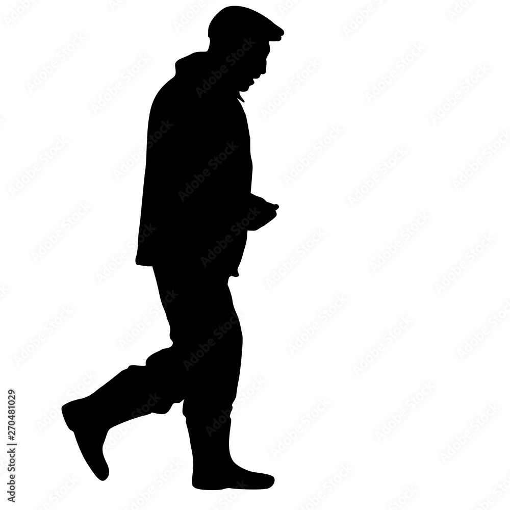 Silhouette man standing, people on white background
