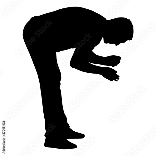 Black silhouette man standing worth stooping on white background