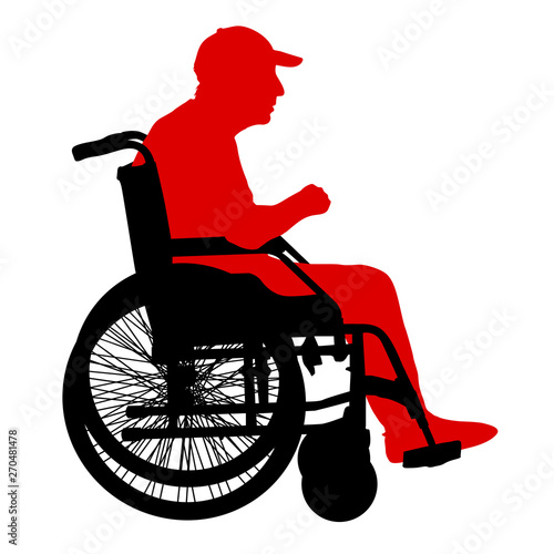 Silhouettes disabled in a wheel chair on a white background