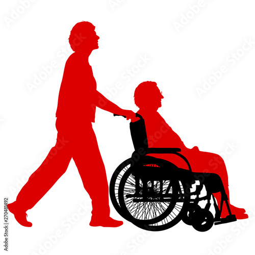 Silhouettes disabled in a wheel chair on a white background
