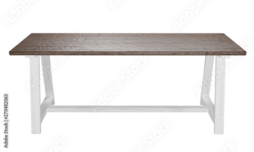 Rustic, empty table isolated on white background with clipping path included. Suitable for product display. 3D render image.