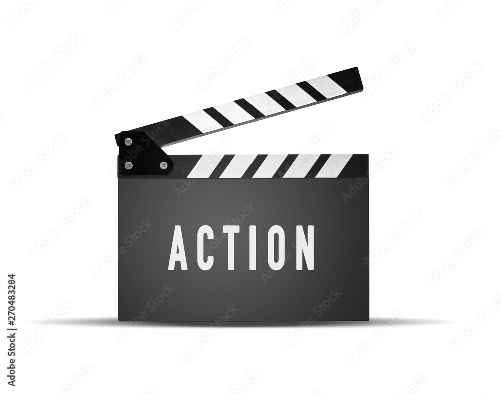 Movie slapstick on white background, Action inscription on flapper
