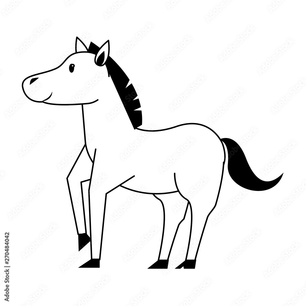 Fototapeta premium Horse wildlife cute animal cartoon in black and white