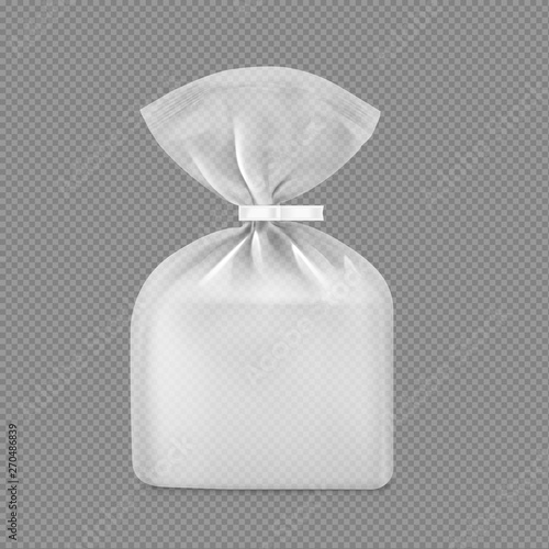 Bag package mockup. Transparent plastic bag with clip. Vector illustration Packaging template ready for your design, presentation, promo, adv. EPS10. © realstockvector