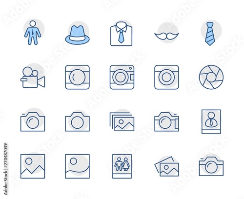 Set of Cameras and photo, vector line icons. Contains symbols of portraits and family photos and much more. Editable Stroke. 32x32 pixels