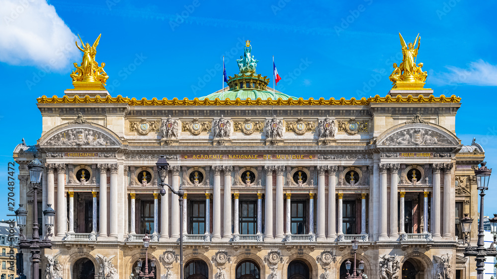 Paris, the Opera Garnier, beautiful monument of the french capital, with blue sky