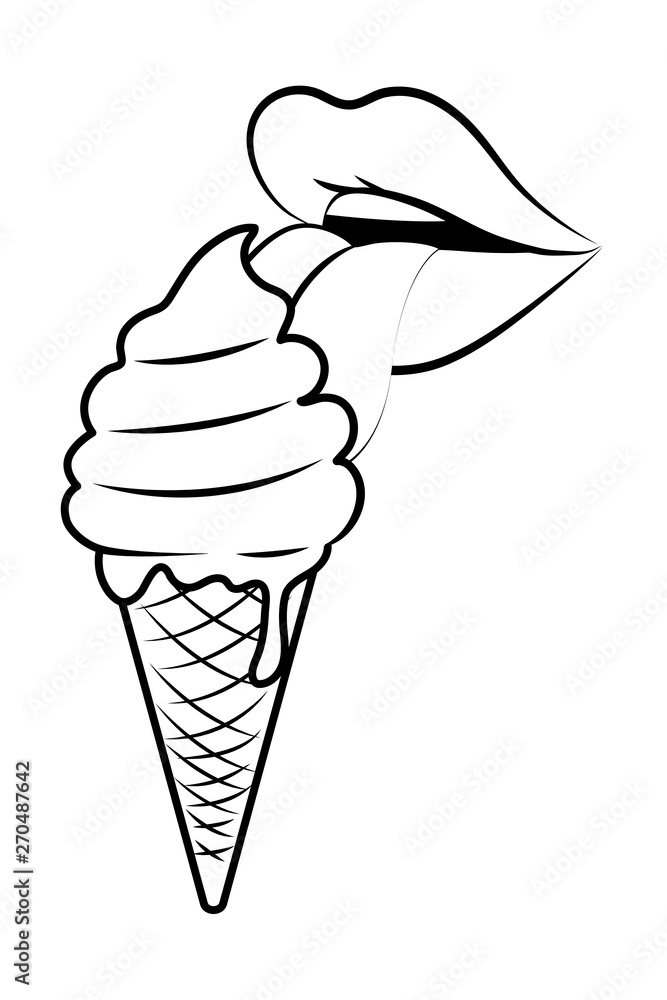 Pop art ice cream cartoon in black and white Pop art ice cream cartoon in black and white