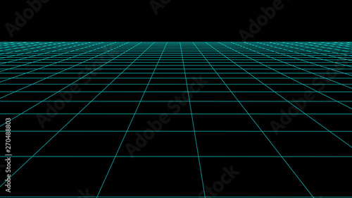 Vector perspective grid. Detailed lines on black background.