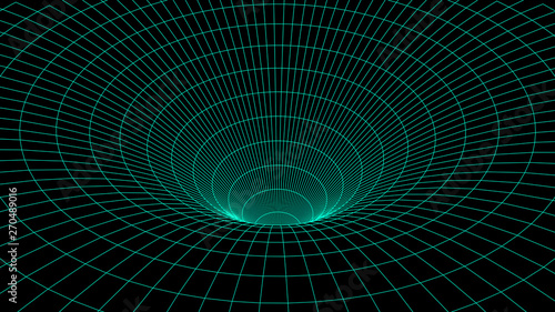 Wireframe abstract tunnel. 3D vector wormhole with a mesh structure.