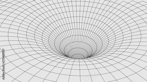 Wireframe abstract tunnel. 3D vector wormhole with a mesh structure.