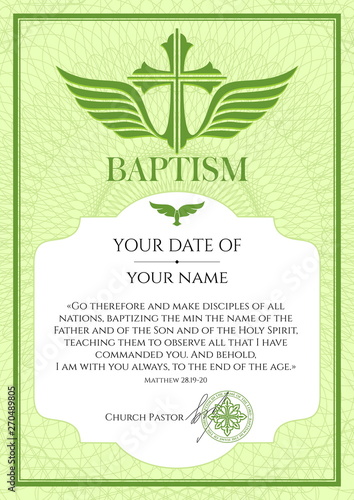 Postcard Christian baptism. Invitation, congratulation, certificate.