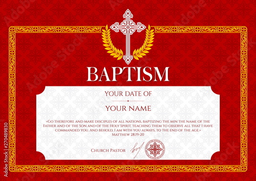 Postcard Christian baptism. Invitation, congratulation, certificate.