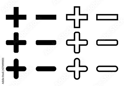 Plus and minus icons set. vector