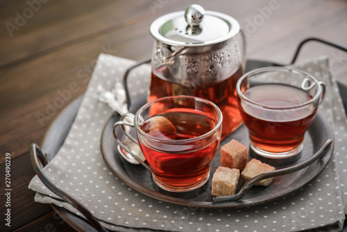 Εκτύπωση καμβά Two glass cup of tea with teapot