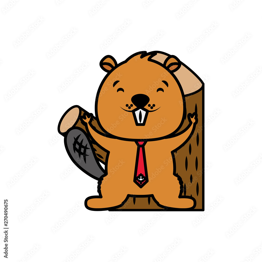 Fototapeta premium beaver and tree stump on white background