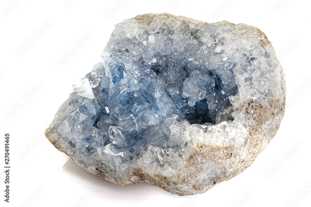 Macro mineral stone Celestine in the breed a white background Macro mineral stone Celestine in the breed a white background