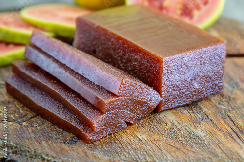 Slices of guava, sweet known by Goiabada, a typical Brazilian sweet common in the state of Minas Gerais in feasts in the month of June and July. Sweet of June party. photo