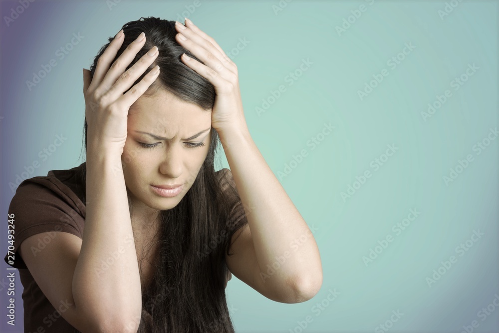 Portrait of a Young Woman Having Headache / Crying Portrait of a Young Woman Having Headache / Crying