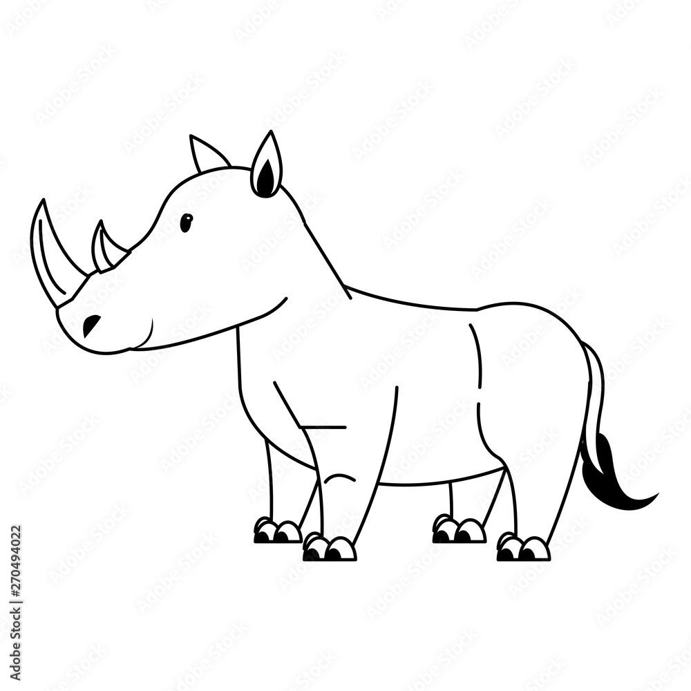 rhino wildlife cute animal cartoon in black and white