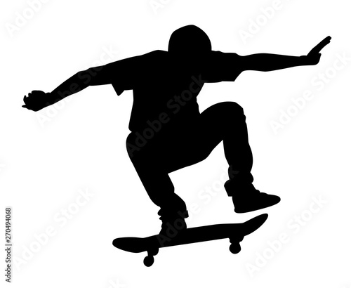 Silhouette noire de skateur sur fond blanc