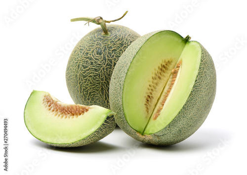 Netted melon on white background 