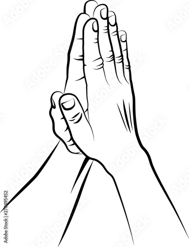 Sketch of praying hands - line art illustration