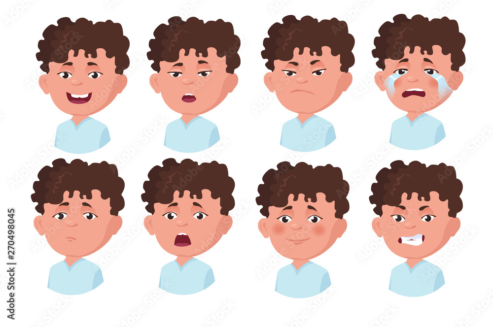 Boy, teenager, child. Set of human emoji. European, brunette, character isolated on white background. Boy, teenager, child. Set of human emoji. European, brunette, character isolated on white background.
