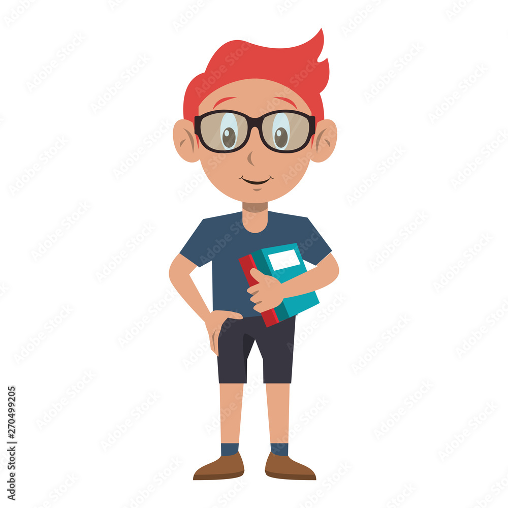 Student boy with books cartoon
