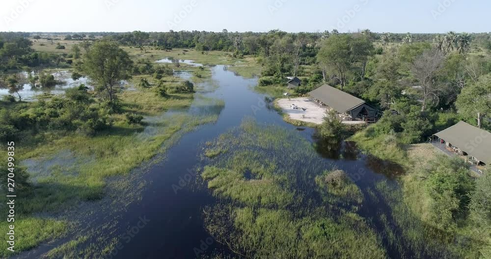 Aerial view of the luxury Gomoti plains camp in the Okavango Delta Aerial view of the luxury Gomoti plains camp in the Okavango Delta