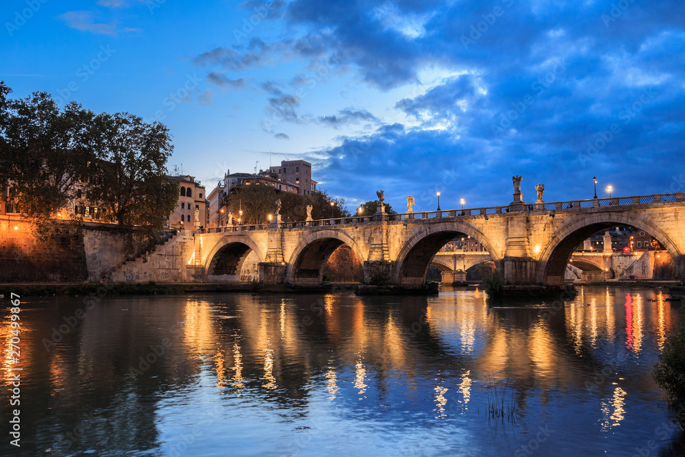 Tiber River at sunset in Rome, Italy