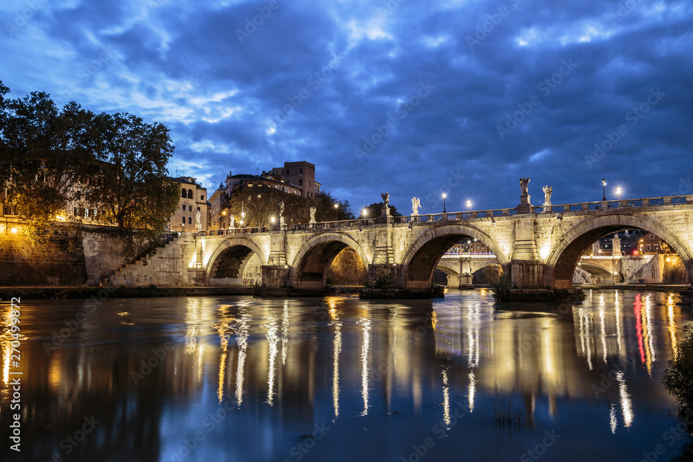 Tiber River at sunset in Rome, Italy