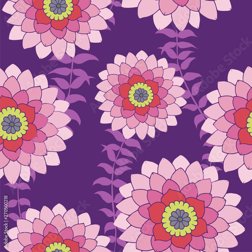 Beautiful Floral Seamless Pattern  Pink and Purple flowers repeat pattern background