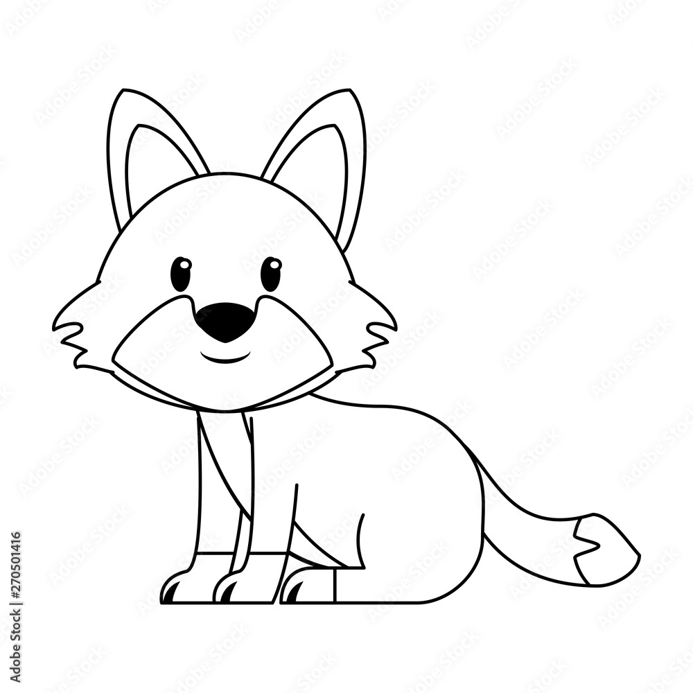 Fox wildlife cute animal cartoon in black and white Stock Vector | Adobe  Stock