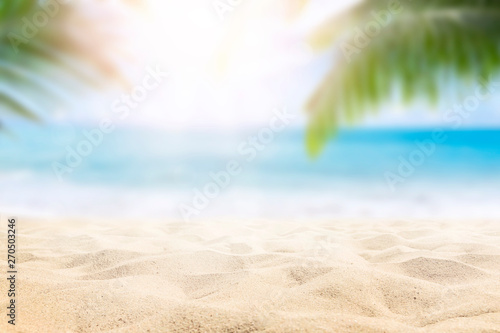 Fototapeta Naklejka Na Ścianę i Meble -   Sunny tropical beach with palm trees and turquoise water, caribbean island vacation, hot summer day