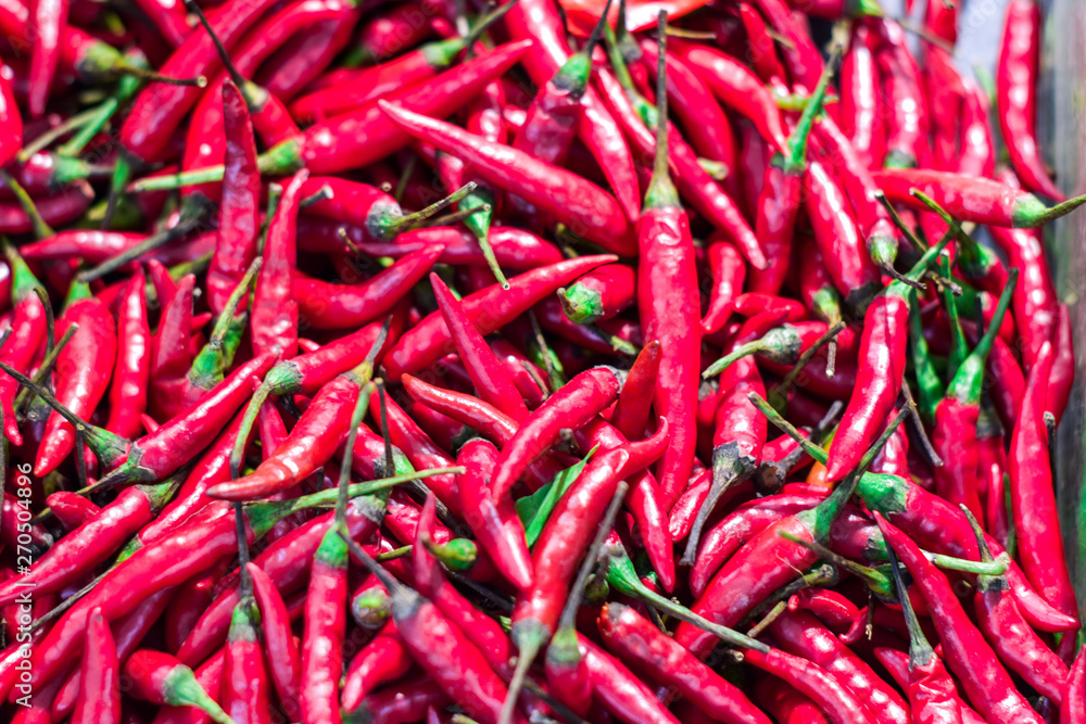 Close-up fresh red chilli on supermarket Close-up fresh red chilli on supermarket